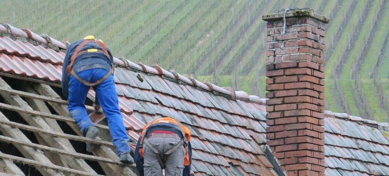 Two men during professional roof cleaning and maintenance.