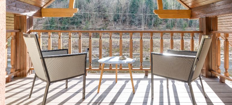 two chairs on a rooftop deck