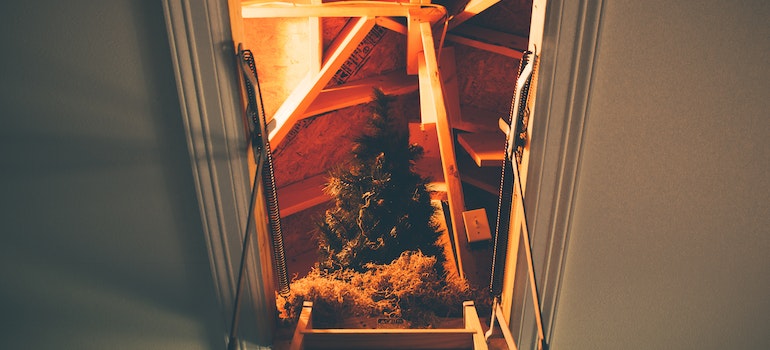 A light coming to the attic through the ceiling